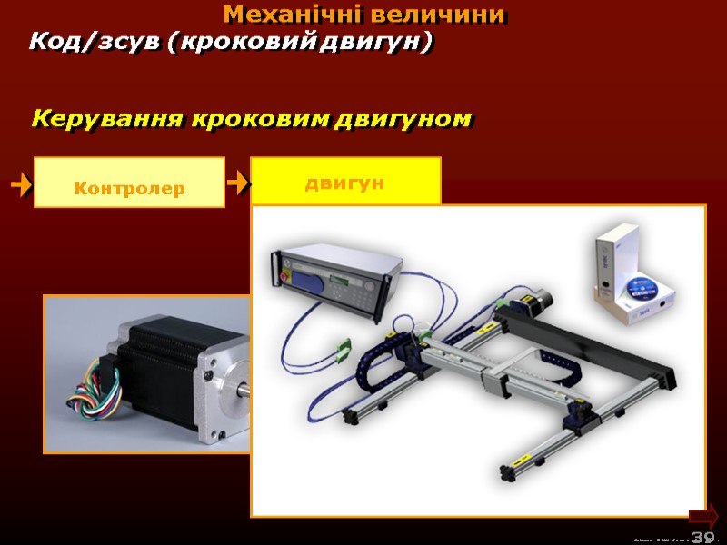 М.Кононов © 2009  E-mail: mvk@univ.kiev.ua 39  Механічні величини Керування кроковим двигуном Код/зсув